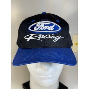 Vintage Ford Racing Snapback Hat Cap Black Blue